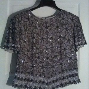 Papell Boutique Evening Silk Beaded Top